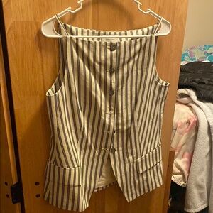 Striped Sleeveless Button-Up Top